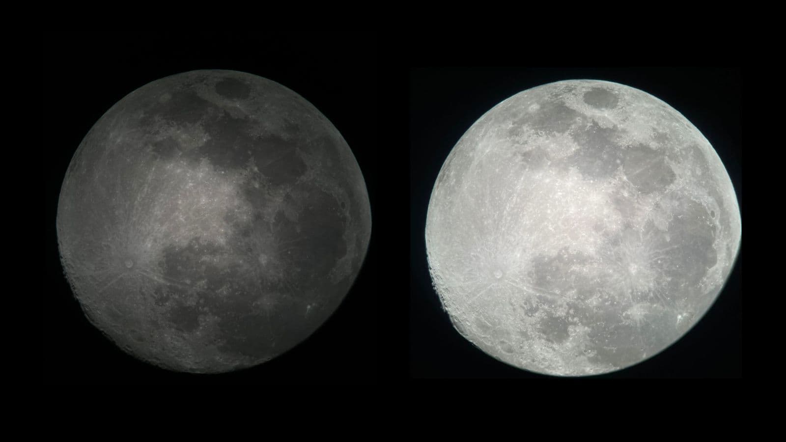 Side-by-side comparison of two Moon photos taken by the Student Academy's astronomy club